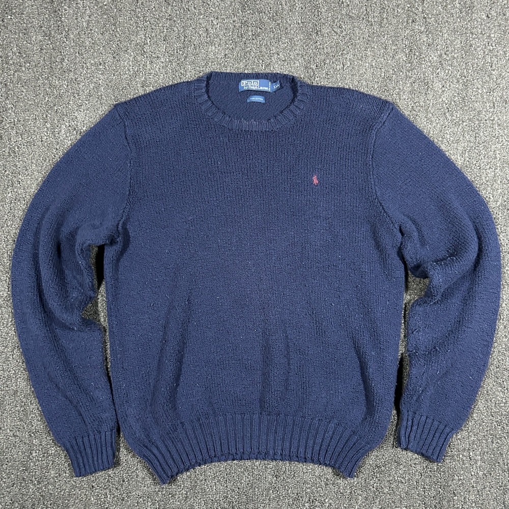 Polo Ralph Lauren Sweater Mens XXL Navy Blue Excellent Cotton Crewneck Knit Pony